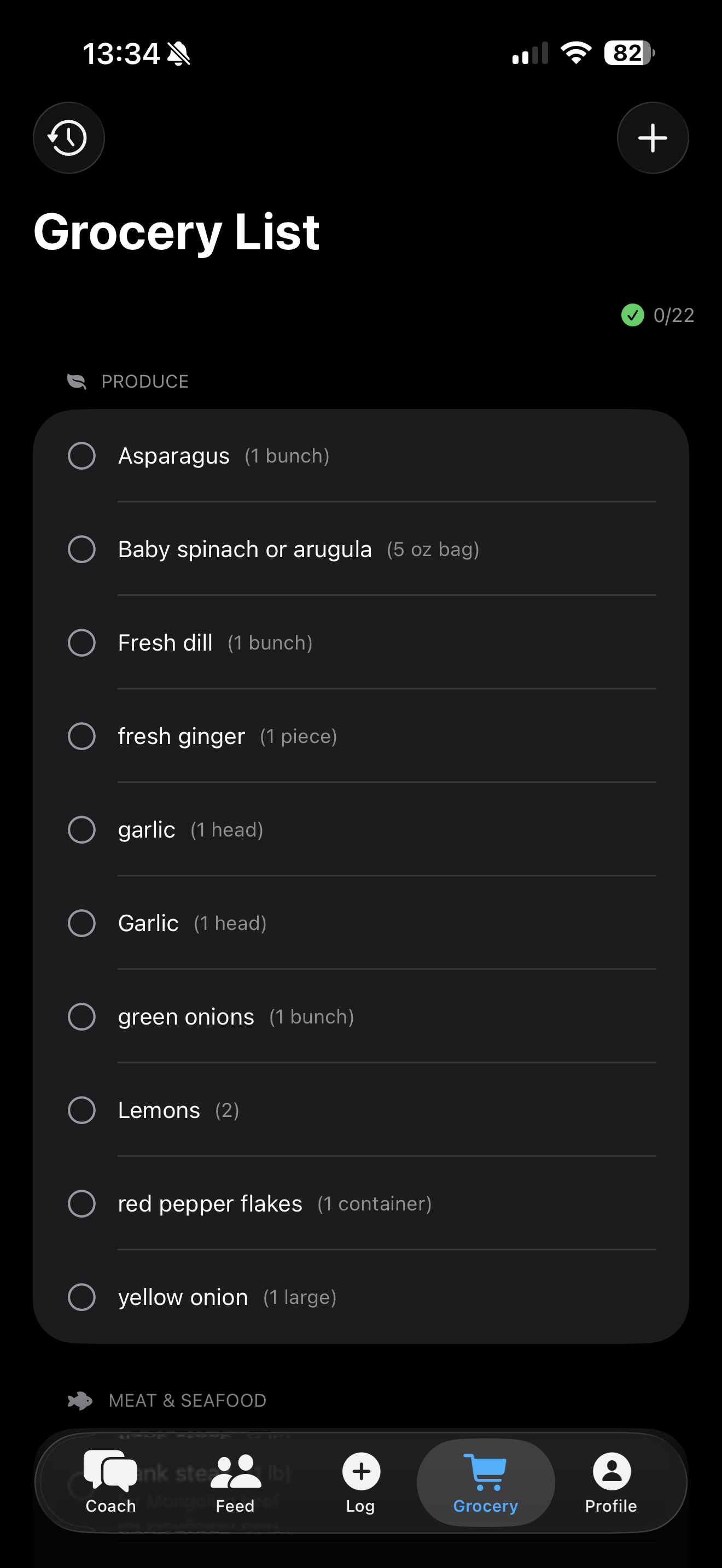 Grocery list screen